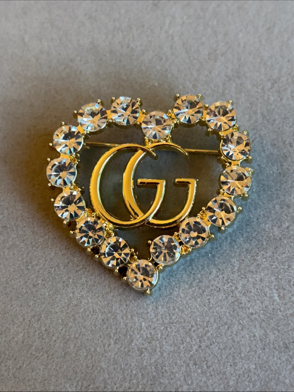 Gold Crystal Heart Logo Brooch